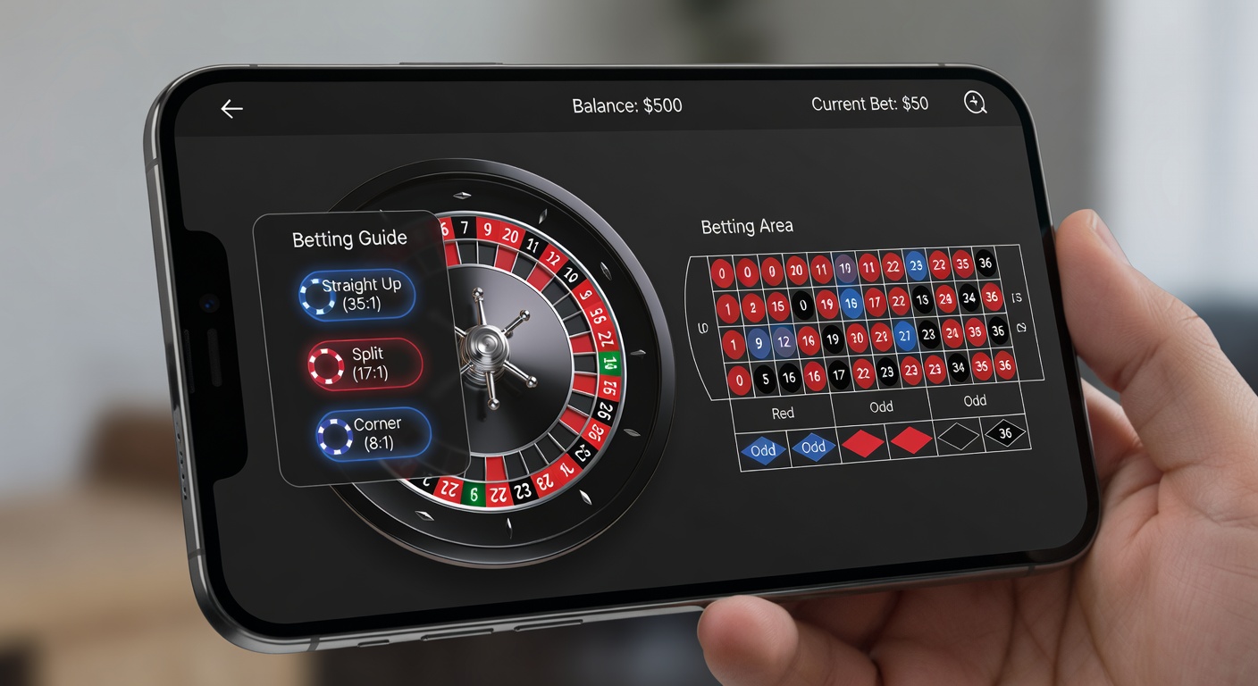 Close-up van een mobiele roulette-app met inzetrooster en statistieken die spelers helpen bij keuzes