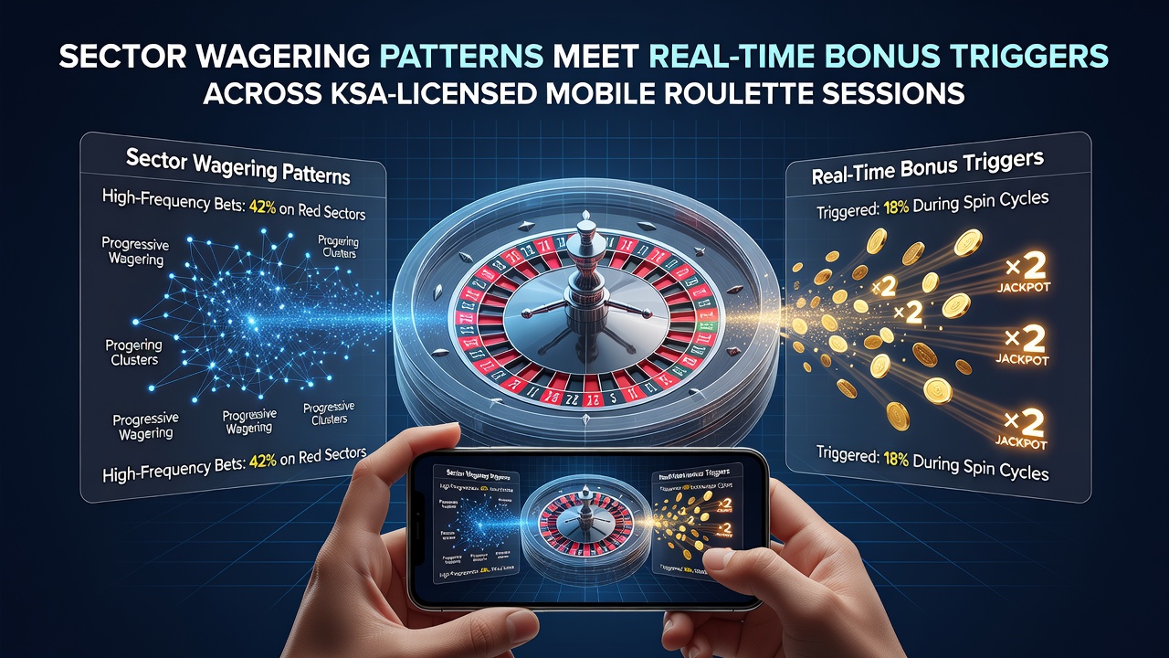 Mobiele roulette interface met sectorale inzetpatronen en actieve bonustriggers op een KSA-gelicentieerd platform